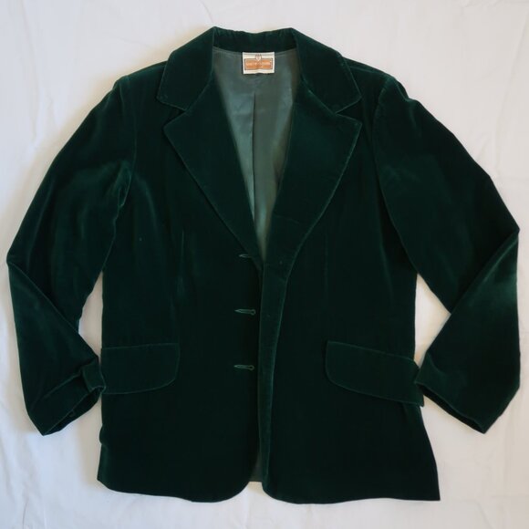 Vintage Koret of California Green Velvet Classic Womens Blazer Jacket - Picture 1 of 3